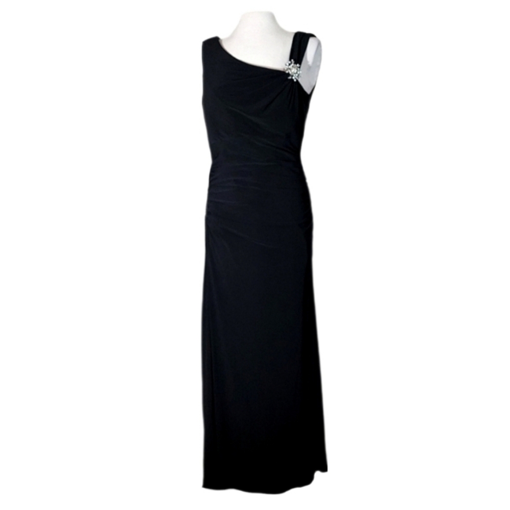 Cachet Dress Draped Back Cowl Neck Elegant Black Sleeveless Size 12